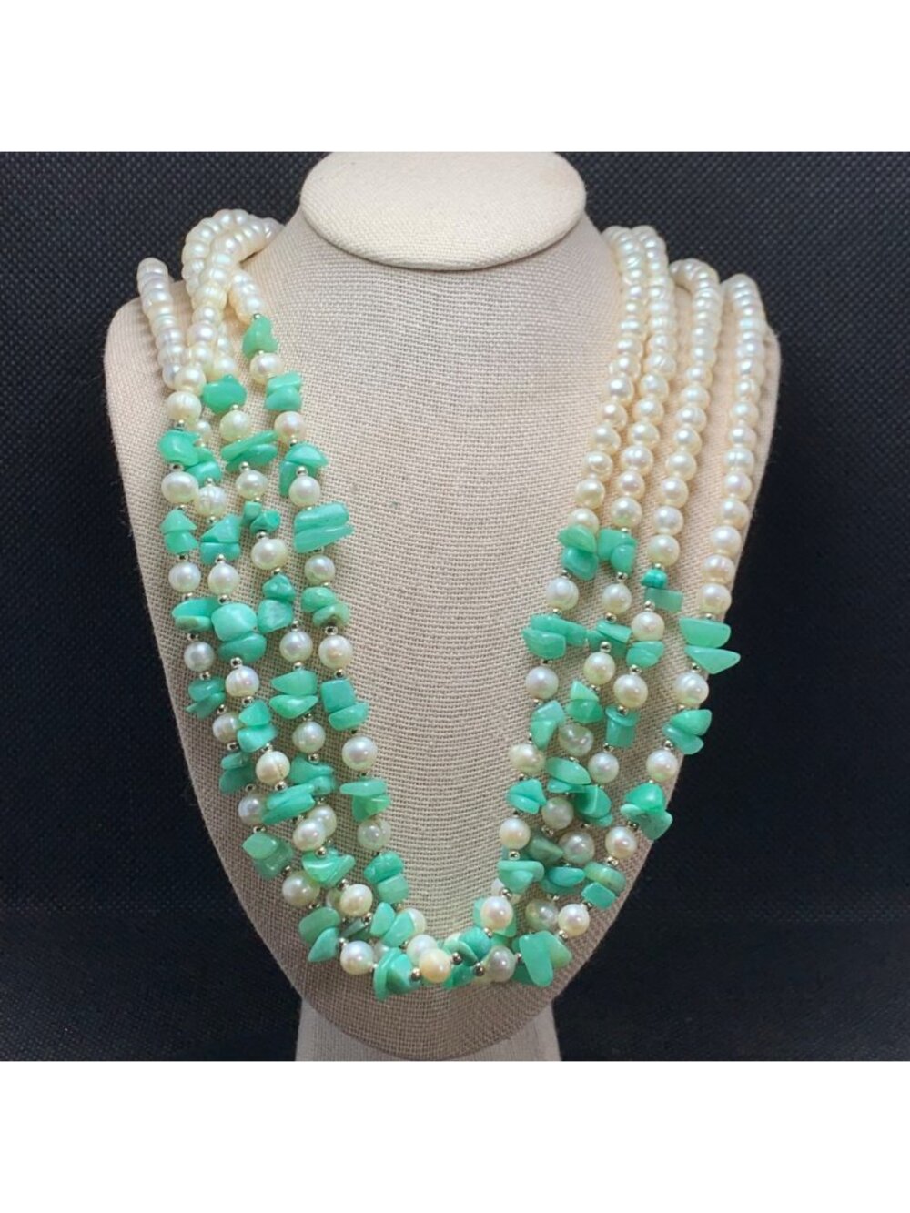 Cultured Freshwater Pearl & Aventurine Beaded Necklace 20"L